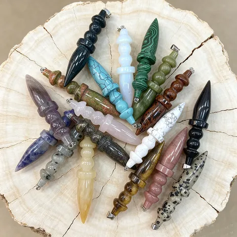 Natural Stone Crystal Bullet Scepter Pendulum Pendant Healing Crystal Agate Charms For DIY Jewelry Making Necklaces Wicca Meditation Unisex Accessories