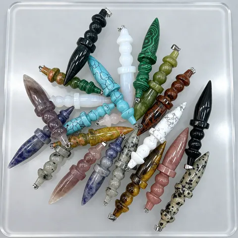 Natural Stone Crystal Bullet Scepter Pendulum Pendant Healing Crystal Agate Charms For DIY Jewelry Making Necklaces Wicca Meditation Unisex Accessories