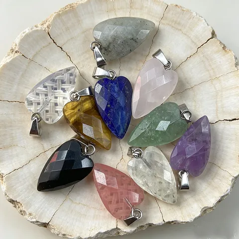 Faceted Heart Shaped Natural Stone Crystal Pendant For DIY Jewelry Making Personalized Faceted Gemstone Pendant Charm No Chain
