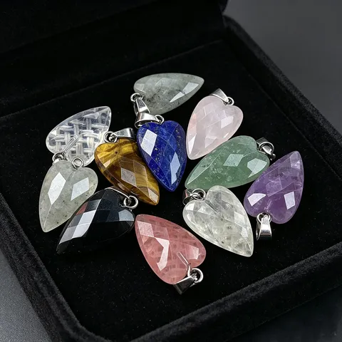 Faceted Heart Shaped Natural Stone Crystal Pendant For DIY Jewelry Making Personalized Faceted Gemstone Pendant Charm No Chain