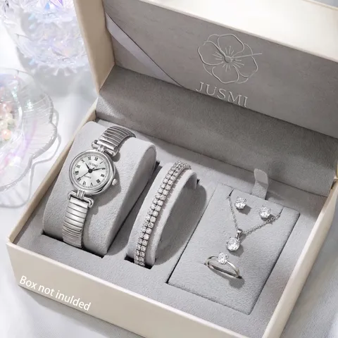 Retro Römische Zifferblatt Quarzuhr Damen Legierung Silber Edelstahl Armband Mode Lässige Armbanduhr Schmuck Set