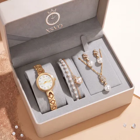 Reloj de Cuarzo para Mujer de Lujo Correa de Aleación de Strass Números Romanos Reloj de Moda Conjunto de Joyas para Damas Fiesta de Boda Elegante Conjunto de Pulsera y Collar