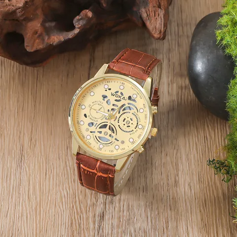 Coffret Cadeau Business pour Hommes Avec Montre Ceinture en Cuir Portefeuille Lunettes de Soleil Porte-Clés Accessoires de Mode Marron