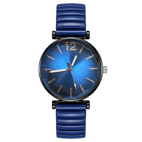 Dames Mode Minimalistisch Quartz Horloge Ronde Gradiënt Wijzerplaat Legering Kast Metalen Stretchband Analoog Polshorloge Sieraden