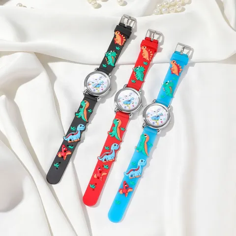Kids 3D Cartoon Dinosaur Watch Silicone Strap Children Quartz Wristwatch Analog Time Teacher Student Wrist Watch Gift
