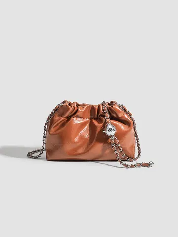 Borsa a Tracolla Casual da Donna in Pelle PU con Borsa a Nuvola Plissettata alla Moda con Catena Metallica