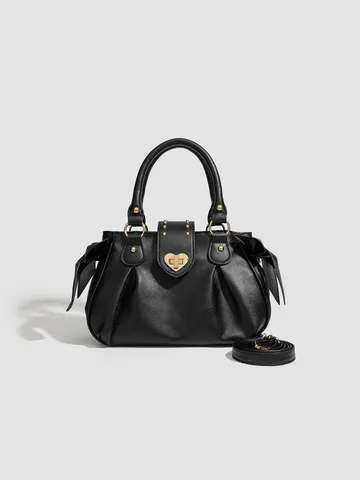 Moda Donna Pelle PU Borsa a Tracolla Fibbia a Cuore Borsa a Mano Plissettata Fiocco Borsa a Spalla Chic