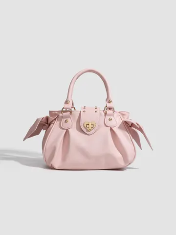 Moda Donna Pelle PU Borsa a Tracolla Fibbia a Cuore Borsa a Mano Plissettata Fiocco Borsa a Spalla Chic