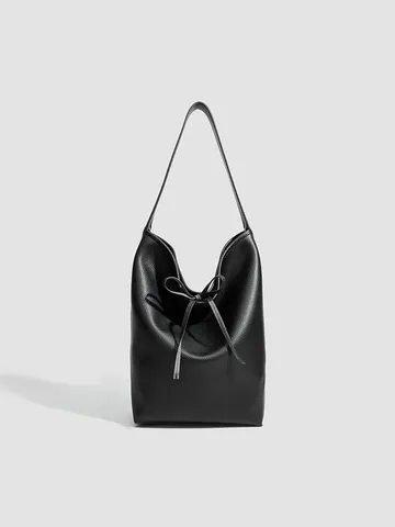 Borsa a Secchiello Minimalista alla Moda da Donna in Morbida Pelle con Coulisse Borsa a Tracolla da Commuter Grande Capacità