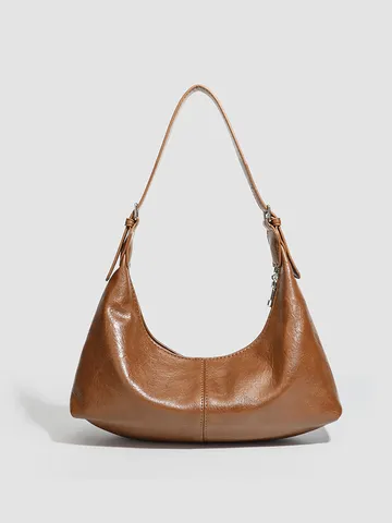 Borsa a Tracolla in Pelle PU Vintage da Donna Casual Tinta Unita Grande Capacità per Spostamenti Quotidiani