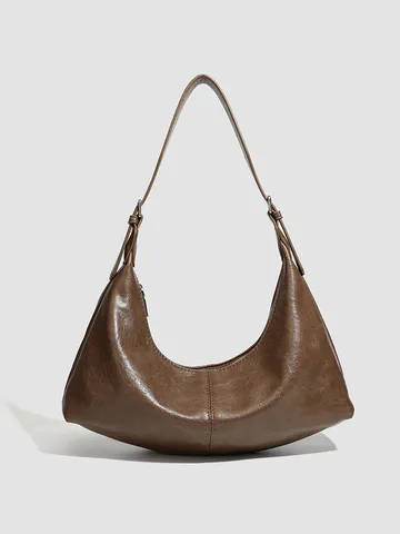 Borsa a Tracolla in Pelle PU Vintage da Donna Casual Tinta Unita Grande Capacità per Spostamenti Quotidiani