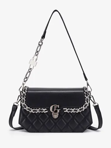 Borsa a Tracolla Trapuntata con Catena da Donna in Pelle PU Borsa a Tracolla Moda Casual Borsa con Chiusura in Metallo