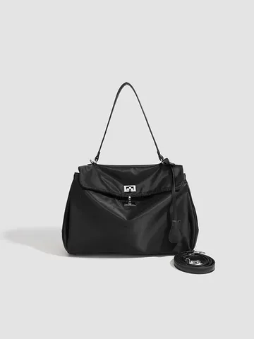 Borsa a Mano Impermeabile in Nylon Patchwork Stile Kelly Chiusura a Lucchetto Grande Capacità Borsa Tote da Spalla per Lavoratori