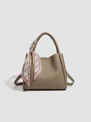 Borsa a Secchiello in Pelle PU Moda Donna Borsa a Tracolla Casual con Sciarpa