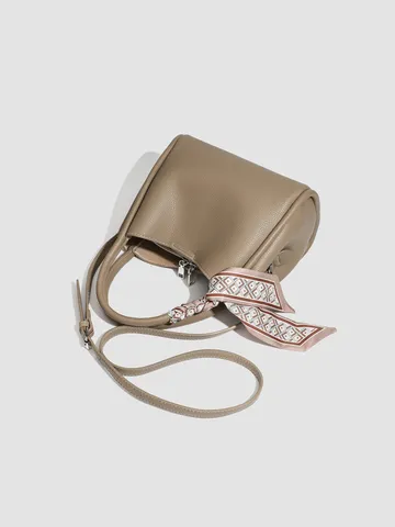 Borsa a Secchiello in Pelle PU Moda Donna Borsa a Tracolla Casual con Sciarpa