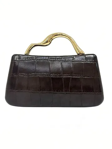 Borsa a Mano in Pelle PU con Motivo Coccodrillo da Donna Manico Metallico Borsa da Sera Borsa a Tracolla Casual