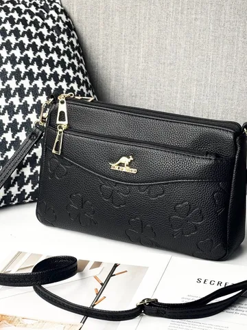 Donne Moda Goffrato Pelle PU Borsa a Tracolla Retro Multistrato Chiusura Lampo Piccola Borsa Quadrata Casual Quotidiano Spalla Borsa