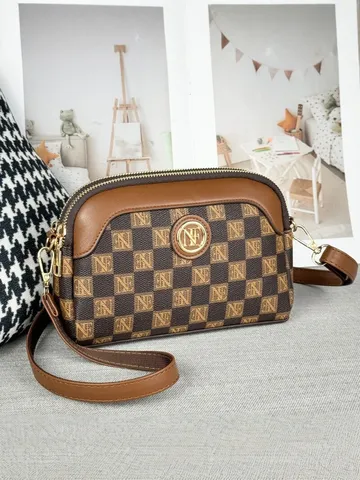 Borsa a Tracolla a Conchiglia in Pelle PU da Donna Vintage Monogramma Borsa a Mano con Manico Superiore Multistrato