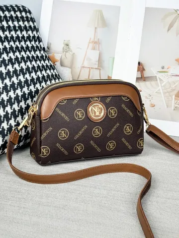 Borsa a Tracolla a Conchiglia in Pelle PU da Donna Vintage Monogramma Borsa a Mano con Manico Superiore Multistrato