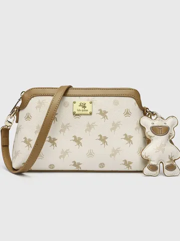Borsa a Tracolla con Stampa Pegaso da Donna in Pelle PU Elegante Borsa a Spalla Ciondolo Orsetto Carino Borsa da Lavoro