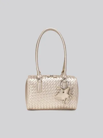Borsa a Tracolla in Pelle PU Intrecciato per Donna Moda Pendolare Manico Superiore Borsetta Casual Tinta Unita Borsa a Cuscino Con Ciondolo Stella