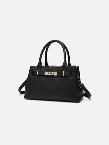 Borsa a Mano da Donna in Pelle PU con Manico Superiore Classica Grana Litchi Borsa a Tracolla Con Chiusura