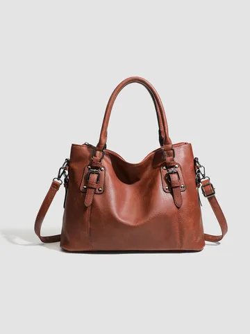 Borsa a Tote in Morbida Pelle Vintage da Donna Grande Capacità Commuter Borsa a Tracolla Casual in Pelle PU