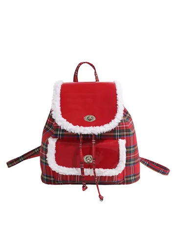 Zaino in Tela a Quadri da Donna Borsa da Scuola Casual Carino Zaino da Viaggio Lavoro Zaino Rosso a Quadri Moda Borsa Giornaliera