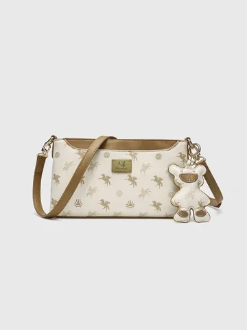 Borsa a Tracolla Spalla in Pelle PU da Donna Borsa Sottoascellare Moda con Ciondolo Orsetto Stampa Pegaso Borsa da Lavoro