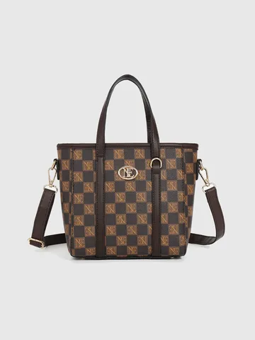 Borsa a Mano con Monogramma in Pelle PU Vintage Donna Borsa a Tracolla Casual Borsa con Manico Superiore Grande Capacità