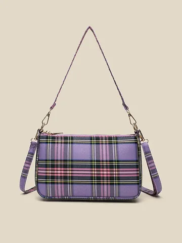 Borsa a Tracolla Casual da Donna in Tela a Quadri Borsa Sottoascellare Moda Retro Borsa a Mano