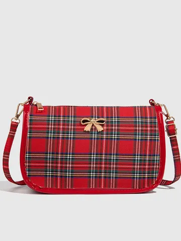 Borsa a Tracolla alla Moda da Donna a Quadri Rossi in Tela Borsa Incrociata Design di Nicchia Borsa Sotto Ascella di Alta Gama Borsa da Viaggio Casual