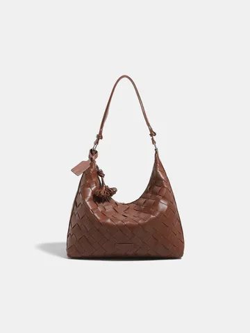 Borsa a Tracolla Sottoascellare in Pelle PU Tessuta da Donna Borsa Hobo Casual Grande Capacità con Nappa