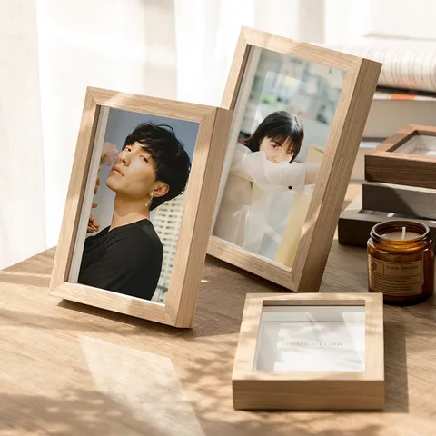 Wooden Hollow 3D Picture Frame Modern Minimalist Photo Frame Desk Display Stand Wall Hanging Home Decor