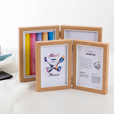 Folding Picture Frame Multi Opening Wood Composite Photo Frame Tabletop Desktop Display Stand For Home Office Decor