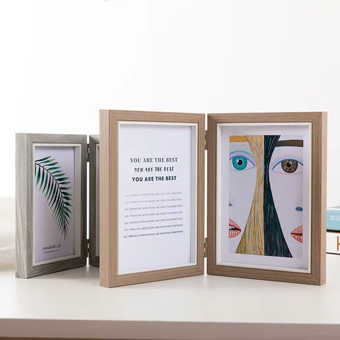 Folding Picture Frame Multi Opening Wood Composite Photo Frame Tabletop Desktop Display Stand For Home Office Decor