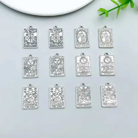 Antique Silver Zinc Alloy Tarot Card Charms Double Sided Celestial Pendants For DIY Jewelry Making Necklaces Bracelets Earrings Findings Retro Mystical Style Accessories