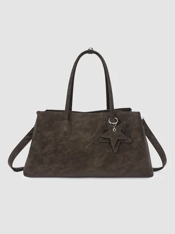 Borsa Tote da Donna in Morbida Pelle PU Stile Occidentale Grande Capacità Multi-Scomparto Fodera a Contrasto Con Stella