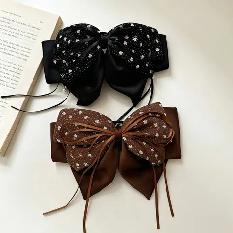 Blumen Schleife Haarklammer Mit Perlenanhänger Süß Vintage Große Bandschleife Haarnadel Elegant Haar-Accessoire Für Damen Alltag