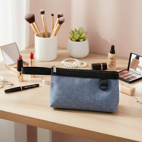 Bolsa de Cosméticos de Tela Oxford de Gran Capacidad Organizador de Maquillaje Portátil Trousse de Toilette de Viaje Bolsa con Cremallera de Color Sólido Mujer