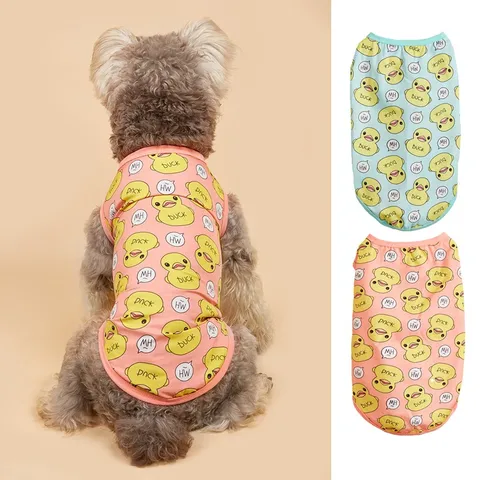 Lente Zomer Schattige Kleine Gele Eend Print Huisdier Vest Ademende Polyester Puppy Kat Tanktop Vrijetijdskleding