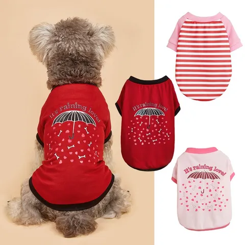 Pet Dog T-Shirt Clothes Polyester Two-Legged Apparel Cute Umbrella Heart Print Casual Breathable Puppy Vest Outfit