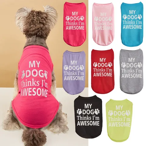 Summer Breathable Thin Pet Vest Solid Color English Paw Print Puppy Clothes For Small Dogs And Cats Daily Wear