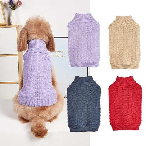 Pet Dog Cat Sweater Winter Warm Knitwear Solid Color Plaid Turtleneck Pullover Small Medium Pets Apparel Clothes