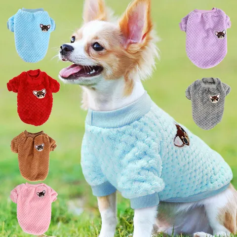 Warm Winter Pet Dog Clothes Solid Color Flannel Puppy Sweatshirt High Neck Fleece Dog Coat Apparel For Small Dogs