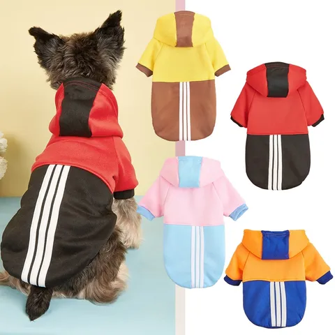 Warm Fleece Dog Hoodie Small Dog Winter Clothes Sporty Colorblock Puppy Pullover Coat Pet Apparel For Chihuahua