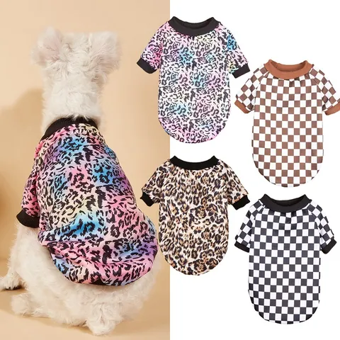 Colorful Leopard Gradient Checkered Pet Dog Hoodie Fleece Warm Pullover Coat Winter Clothes For Small Dogs Cats Apparel
