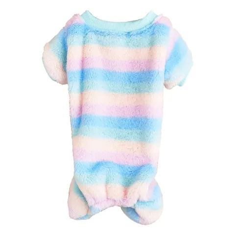 Autumn Winter Pet Dog Clothes Colorful Striped Coral Fleece Warm Four Legged Jumpsuit Apparel For Small Dogs Puppy