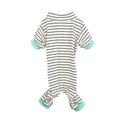 Cute Striped Dog Four Legged Pajamas Cotton High Neck Autumn Winter Warm Pet Jumpsuit Clothes For Small Dogs Bichon Schnauzer