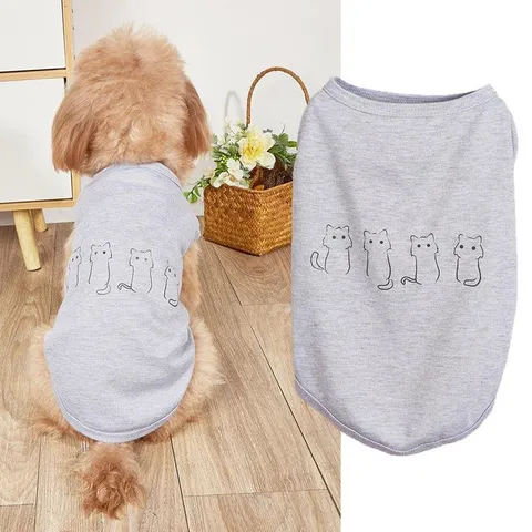 Summer Thin Cool Pet Clothes Gray Cat Letters Bow Pattern Dog Cat Vest Breathable Soft Daily Apparel